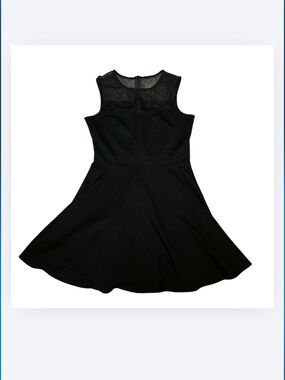 Black Fit & Flare Dress Mesh Yoke XL Goth Minimalist Skater Dress